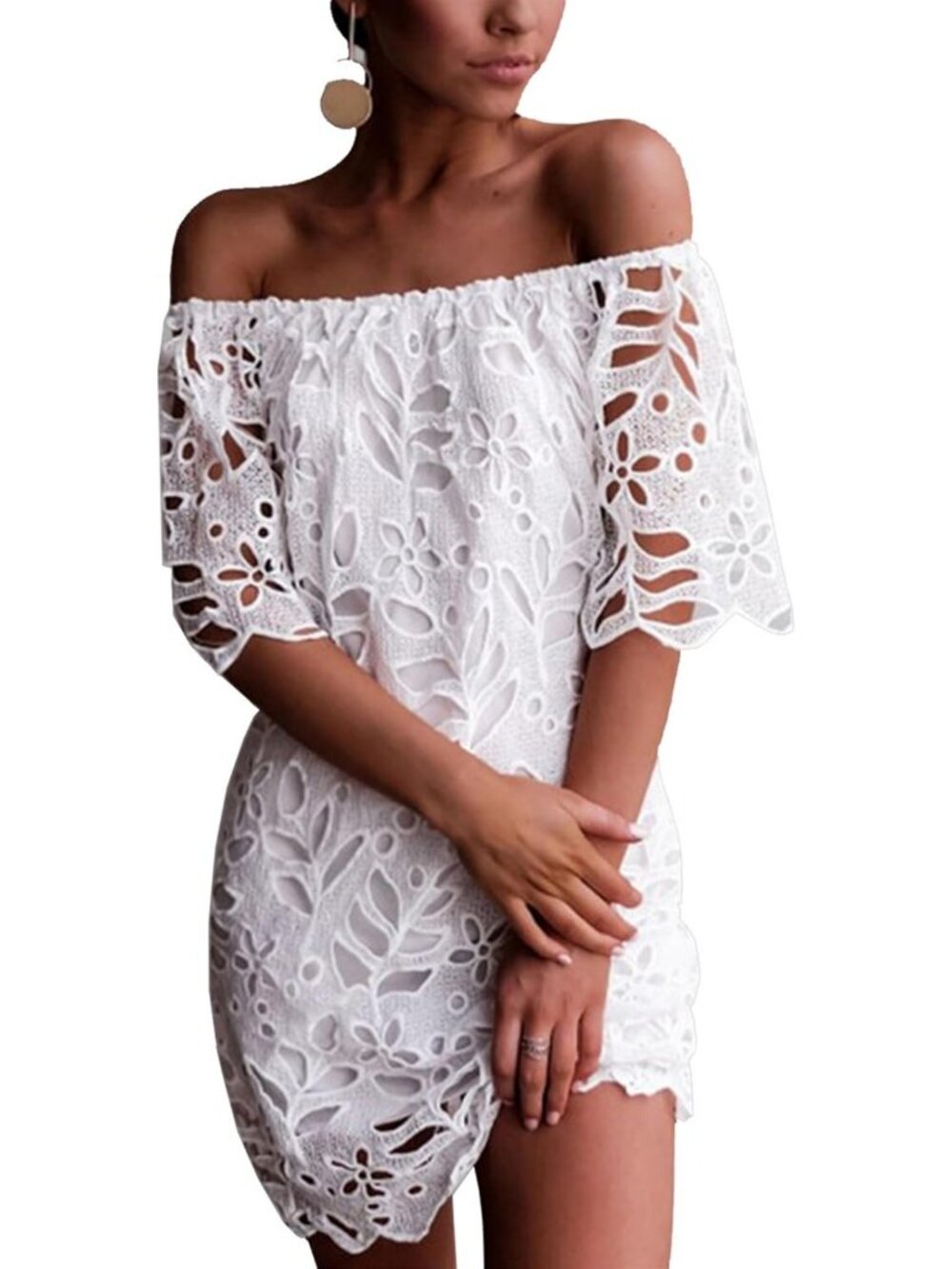 Boho Off-Shoulder Lace Mini Dress | Flowy Summer Dress | Festival Fashion
